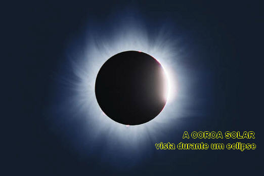 a coroa solar vista no eclipse. um disco preto com algo que lembram finos fios saindo de tras dele 