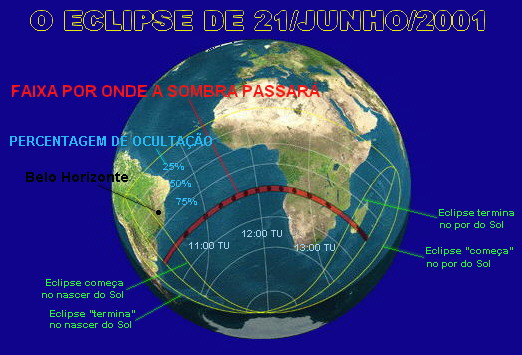 faixa no mapa onde sera possivel ver o eclipse e a unica parte de terra possivel é o sul do continente africano e madagascar 
