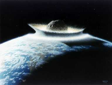 simulação de asteroide colidindo na terra