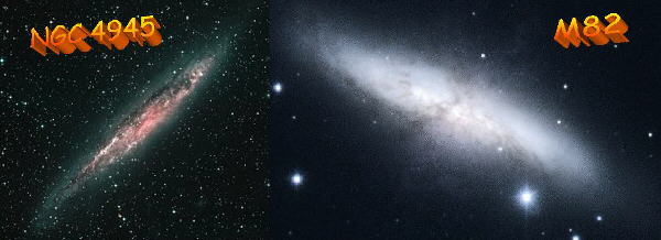 galaxias ngc4945 e m82 com no ceu noturno ampliadas 