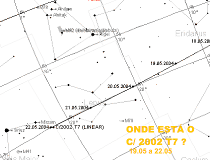 onde esta o cometa T7 de 19/05 a 22/05