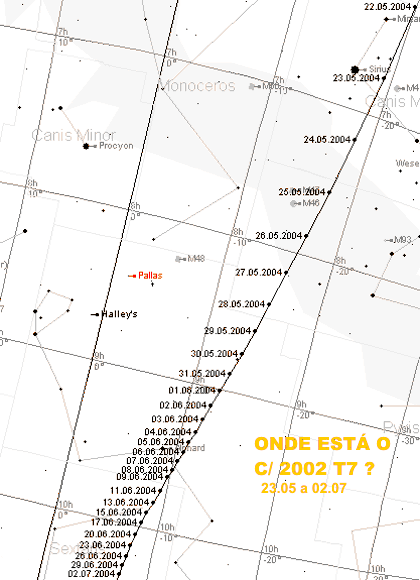 onde esta o cometa T7 de 23/05 a 02/07