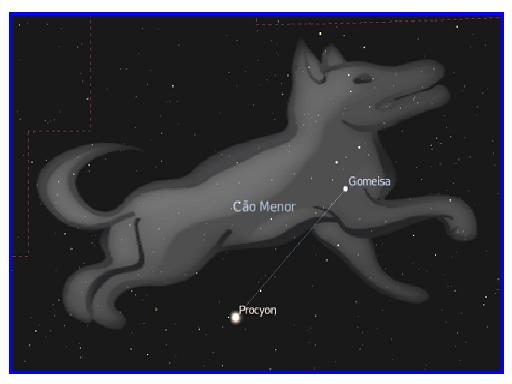 constelação de cão menor com o desenho de um cachorro