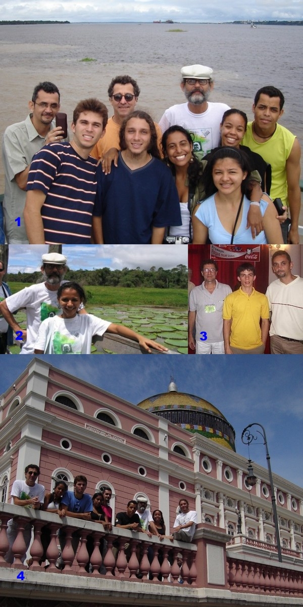 Junho/05 “Frei Rosário” em Manaus - Fotógrafos Diversos
    
    
        De 23 de abril a 01 de maio o “Frei Rosário” esteve realizando o seu trabalho de ensino e divulgação de astronomia em Manaus (AM), como parte das comemorações do “Ano Mundial da Física”, em evento realizado pela Universidade Federal do Amazonas (UFAM). Foram dias de muito trabalho e alguns passeios.
       
        1- Parte da equipe do “Frei Rosário” e a estudante de física da UFAM, Luciana (de blusa azul), no encontro das águas dos rios Negro e Amazonas.
       
        2- Prof. Renato e a estudante de física da UFAM, Marcele, na floresta amazônica.
       
        3- Estudante de física da UFAM, Marcos, entre o Prof. Fernando e o Geordane.
       
        4- A equipe do “Frei Rosário” em frente ao Teatro Amazonas (da esquerda para a direita: Prof. Fernando; Mariana; Guilherme; Elaine; Geordane; Marley; Prof. Renato; Janaina e Vladimir)
       
        